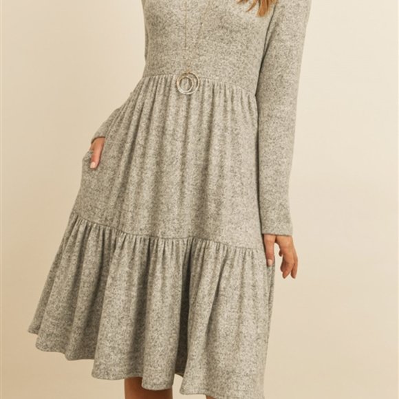 GREY BRUSHED HACCI TIERED POCKET DRESS - Picture 5 of 11